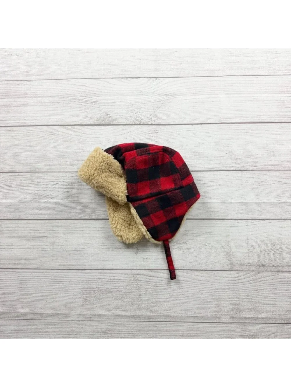 Buffalo Plaid Faux Shearling Lined Trapper Hat Sherpa Winter Baby Toddler OS